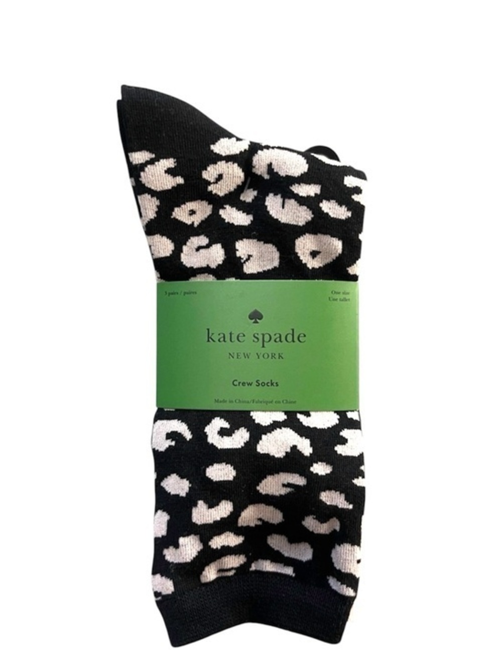 New Kate Spade Animal Print Logo Black and Ballet Pink Crew Socks NWT